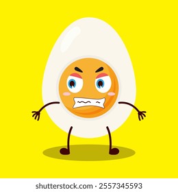 cute angry expression of half boiled egg cartoon character