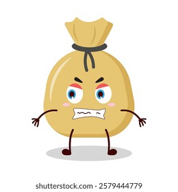 cute angry expression of money bag cartoon character
