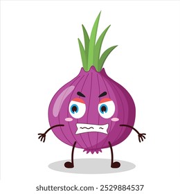 cute angry expression of red onion cartoon character