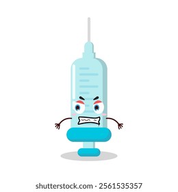 cute angry expression of syringe cartoon character
