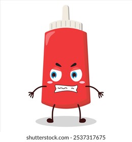 cute angry expression of tomato sauce bottle character