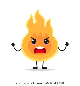 Cute angry fire character. Funny mad flame cartoon emoticon in flat style. closet vector illustration