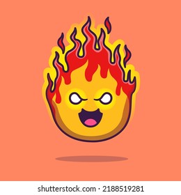 Cute Angry Fire Element Cartoon Vector Icon Illustration. Nature Object Icon Concept Isolated Premium Vector. Flat Cartoon Style