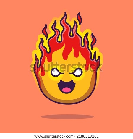 Cute Angry Fire Element Cartoon Vector Icon Illustration. Nature Object Icon Concept Isolated Premium Vector. Flat Cartoon Style