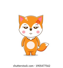 Cute angry Fox. Vector illustration of chibi character isolated on white background.