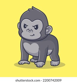 Cute Angry Gorilla Cartoon Vector Icon Illustration. Animal Nature Icon Concept Isolated Premium Vector. Flat Cartoon Style