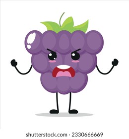 Cute angry grape character. Funny furious grape cartoon emoticon in flat style. Fruit emoji vector illustration