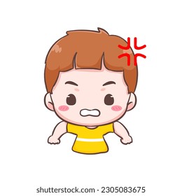 Cute angry kid boy cartoon character. People expression concept design. Isolated background. Vector art illustration.