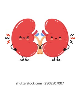 Cute angry Kidneys organ character. Vector hand drawn cartoon kawaii character illustration icon. Isolated on white background. Sad cute Kidneys organ character concept
