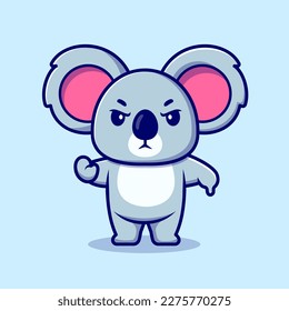 Cute Angry Koala Cartoon Vector Icon Illustration. Animal Nature Icon Concept Isolated Premium Vector. Flat Cartoon Style