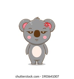 Cute angry koala. Vector illustration of chibi character isolated on white background.