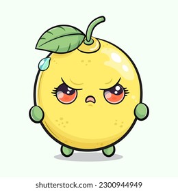 Cute angry lemon character. Vector hand drawn cartoon kawaii character illustration icon. Isolated on green background. Sad lemon character concept