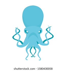 Cute But Angry Light Blue Octopus Cartoon Vector Illustration. Can be used for game design, banners, posters