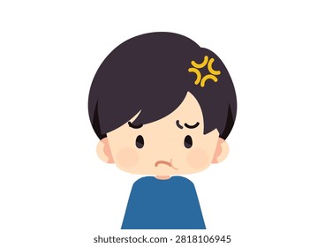 Cute angry little boy upper body front view illustration isolated on white