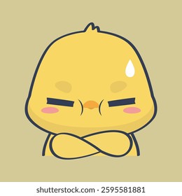 cute angry little chicken character in isolated outline flat design