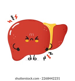 Cute angry liver character. Vector hand drawn cartoon kawaii character illustration icon. Isolated on white background. Sad cute liver character concept