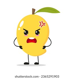 Carácter de mango molesto. Divertido emoticono de dibujos animados de frutas de estilo plano. ilustración de vector alimentario