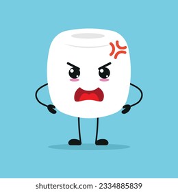 Cute angry marshmallow character. Funny mad marshmallow cartoon emoticon in flat style. sweet emoji vector illustration