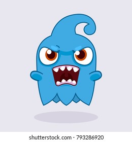 Cute angry monster. Angry monster emotion. Cute ghost illustration. 