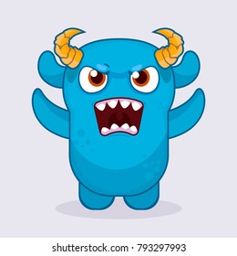 Cute angry monster. Angry monster emotion. Cute monster illustration. 