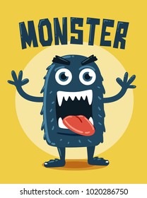 Cute Angry Monster on Yellow Background