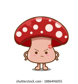 Cute angry mushroom. Vector illustration of chibi character isolated on white background.