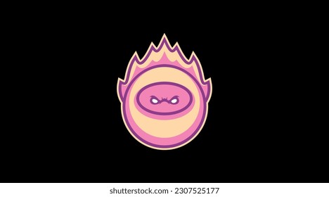 Plantilla abstracta de diseño de dibujos animados con el logotipo de cabeza de fuego de ninja enojada