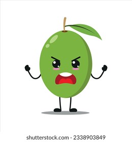  Cute angry olive character. Funny furious olive cartoon emoticon in flat style. fruit emoji vector illustration