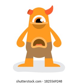 Cute Angry One eye Halloween Monster with Half Horn Flat Design Illustration