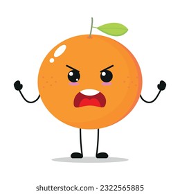 Cute angry orange character. Funny mad orange cartoon emoticon in flat style. Fruit emoji vector illustration
