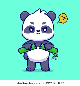 Cute Angry Panda Breaking Bamboo Cartoon Vector Icon Illustration. Animal Nature Icon Concept Isolated Premium Vector. Flat Cartoon Style