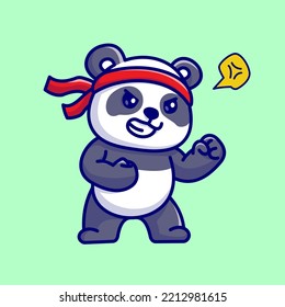 Cute Angry Panda Fighting Cartoon Vector Icon Illustration. Animal Nature Icon Concept Isolated Premium Vector. Flat Cartoon Style