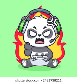 Cute Angry Panda Gaming Cartoon Vector Icon Illustration. Animal Technology Icon Concept Isolated Premium Vector. Flat Cartoon Style