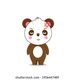 Cute angry panda. Vector illustration of chibi character isolated on white background.