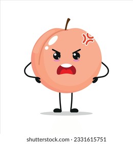 Cute angry peach character. Funny mad peach cartoon emoticon in flat style. Fruit emoji vector illustration