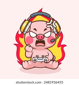 Cute Angry Pig Gaming Cartoon Vector Icon Illustration. Animal Technology Icon Concept Isolated Premium Vector. Flat Cartoon Style