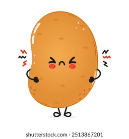 Personaje de patata enojado lindo. Icono de ilustración de personaje kawaii de dibujos animados dibujado a mano de Vector. Aislado sobre fondo blanco. Concepto de personaje de Papa triste
