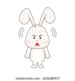 Un bonito personaje de conejo enfurecido aislado en blanco. Ilustración vectorial del conejo de Pascua.