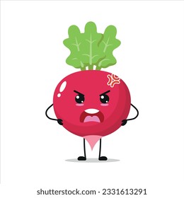 Cute angry radish character. Funny mad radish cartoon emoticon in flat style. vegetable emoji vector illustration