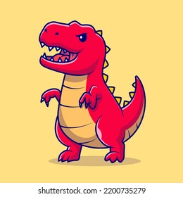 Cute Angry Red Dinosaur Cartoon Vector Icon Illustration. Animal Nature Icon Concept Isolated Premium Vector. Flat Cartoon Style