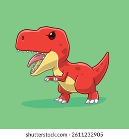 Cute Angry Red Dinosaur Cartoon Vector Icon Illustration. Animal Nature Icon Concept Isolated Premium Vector. Flat Cartoon Style