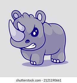 cute angry rhino illustration suitable for mascot sticker and t-shirt design