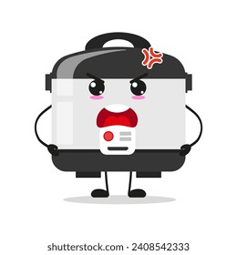 Cute angry rice cooker character. Funny mad home appliance cartoon emoticon in flat style. closet vector illustration
