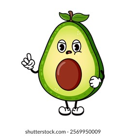 Cute angry sad Avocado character. Vector hand Avocado character. Isolated on white background