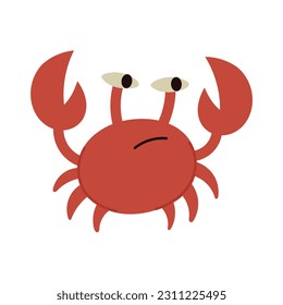 Cute angry sand crab. Marine and coastal animals. Hand drawn cartoon vector illustration isolated on white background