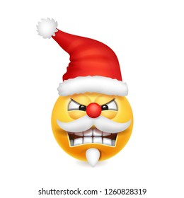 Cute angry Santa Claus smile emoji icon emoticon