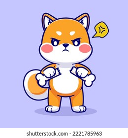 Cute Angry Shiba Inu Dog Breaking Bone Cartoon Vector Icon Illustration. Animal Food Icon Concept Isolated Premium Vector. Flat Cartoon Style