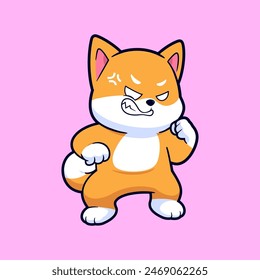 Lindo enojado shiba inu perro dibujos animados Vector icono ilustración. Mascota de logotipo de dibujos animados de estilo plano