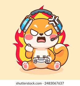 Cute Angry Shiba Inu Dog Gaming Cartoon Vector Icon Illustration. Animal Technology Icon Concept Isolated Premium Vector. Flat Cartoon Style