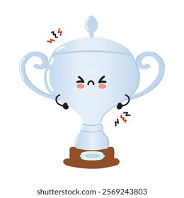Cute angry Silver trophy cup character. Vector hand drawn cartoon kawaii character illustration icon. Isolated on white background. Sad Silver trophy cup character concept